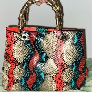 Aldo Vibrant Snake Print Tote with Bamboo Handle